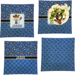 Blue Western Set of 4 Glass Square Lunch / Dinner Plate 9.5" (Personalized)