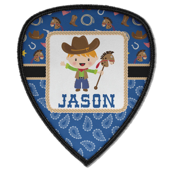 Custom Blue Western Iron on Shield Patch A w/ Name or Text