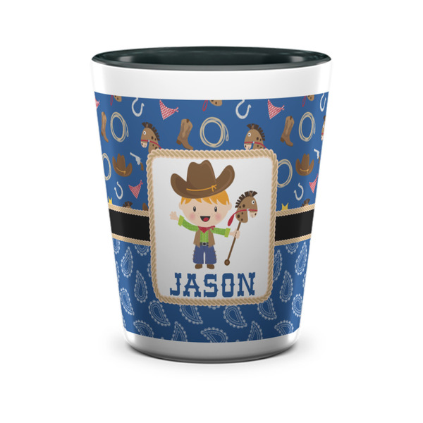 Custom Blue Western Ceramic Shot Glass - 1.5 oz - Two Tone - Set of 4 (Personalized)