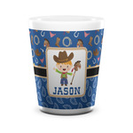 Blue Western Ceramic Shot Glass - 1.5 oz - White - Single (Personalized)