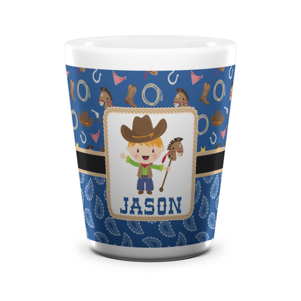 Custom Blue Western Ceramic Shot Glass - 1.5 oz - White - Set of 4 (Personalized)