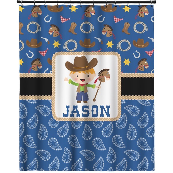 Custom Blue Western Extra Long Shower Curtain - 70"x84" (Personalized)