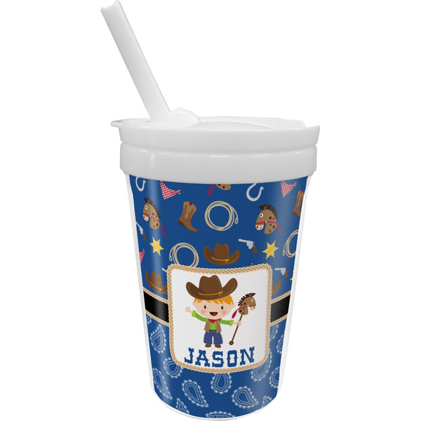 Custom Blue Western Sippy Cup with Straw (Personalized)