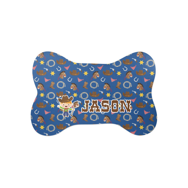 Custom Blue Western Bone Shaped Dog Food Mat (Small) (Personalized)