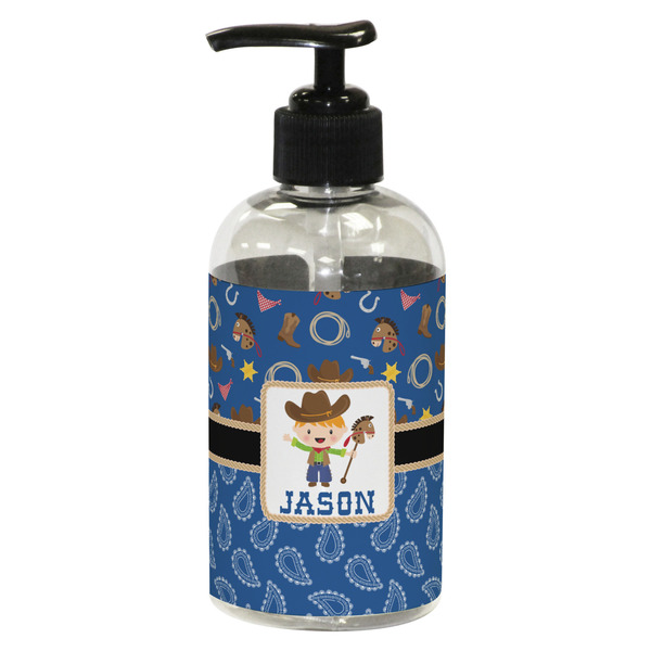 Custom Blue Western Plastic Soap / Lotion Dispenser (8 oz - Small - Black) (Personalized)