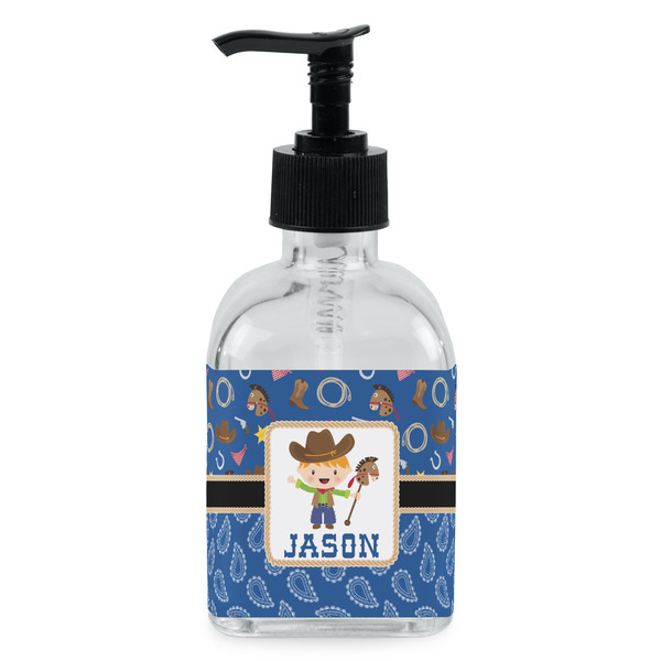 Custom Blue Western Glass Soap & Lotion Bottle - Single Bottle (Personalized)