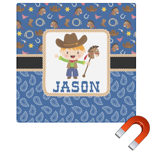 Custom Blue Western Square Car Magnet - 10" (Personalized)