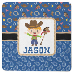 Blue Western Square Rubber Backed Coaster (Personalized)
