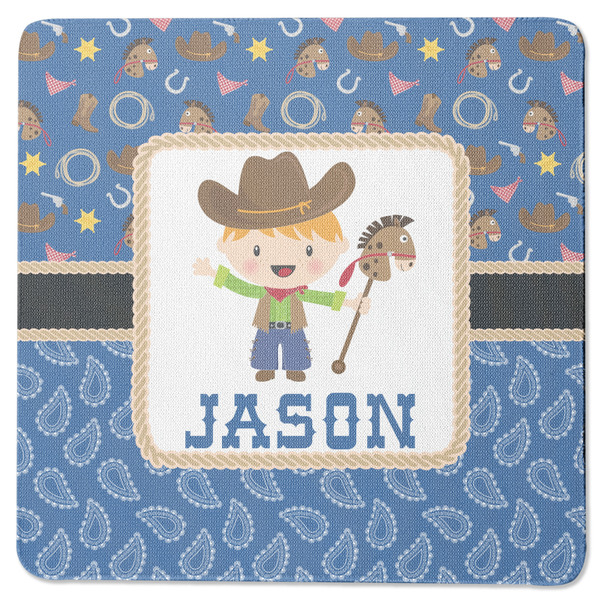 Custom Blue Western Square Rubber Backed Coaster (Personalized)