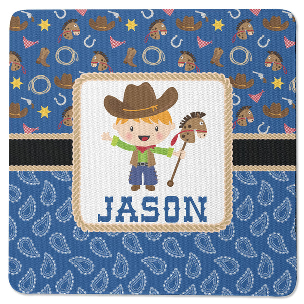 Custom Blue Western Square Rubber Backed Coaster (Personalized)
