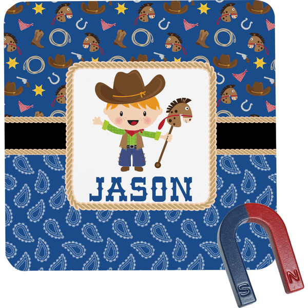 Custom Blue Western Square Fridge Magnet (Personalized)