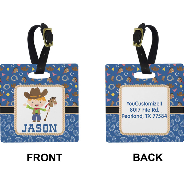 Blue Western Square Luggage Tag (Front + Back)