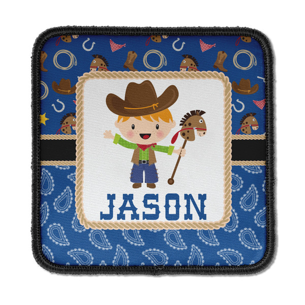 Custom Blue Western Iron On Square Patch w/ Name or Text