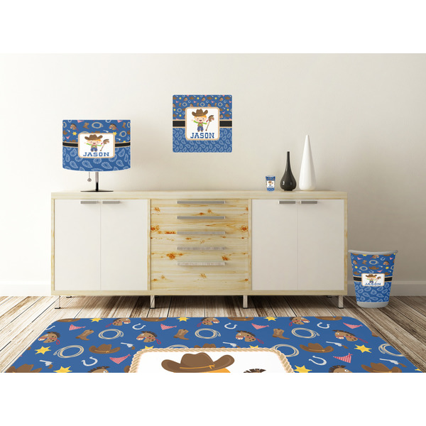 Blue Western Square Wall Decal Wooden Desk