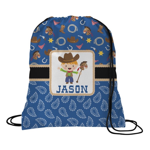 Custom Blue Western Drawstring Backpack - Large (Personalized)