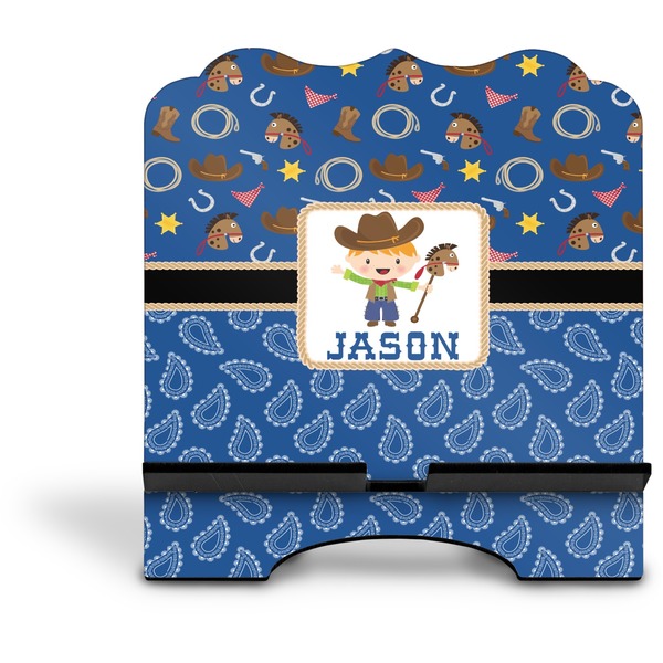 Blue Western Stylized Tablet Stand - Front without iPad
