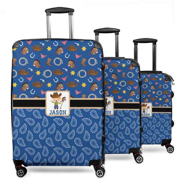 Custom Blue Western 3 Piece Luggage Set - 20" Carry On, 24" Medium Checked, 28" Large Checked (Personalized)