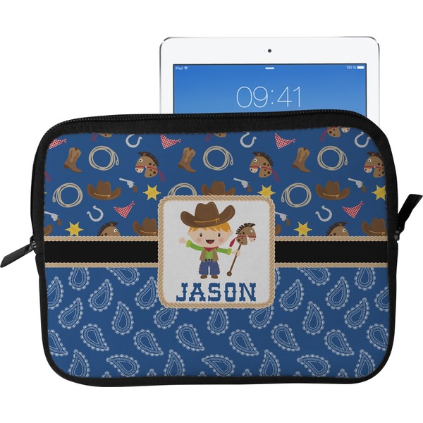 Custom Blue Western Tablet Case / Sleeve - Large (Personalized)