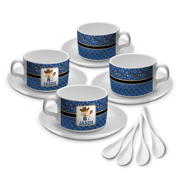 Custom Blue Western Tea Cup - Set of 4 (Personalized)