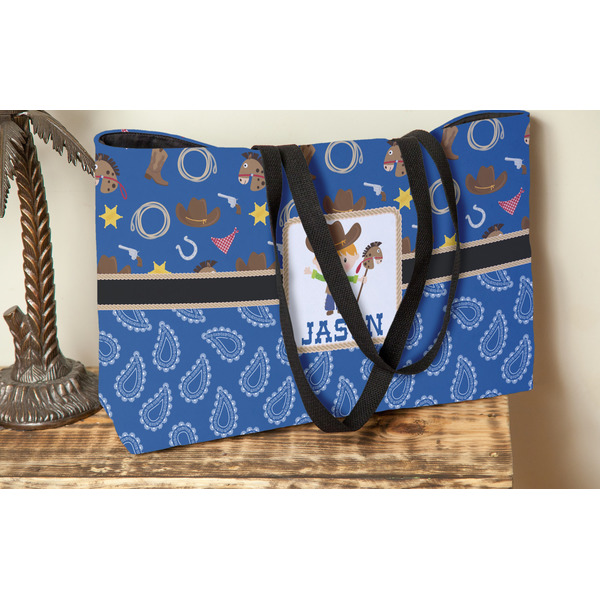 Blue Western Tote w/Black Handles - Lifestyle View