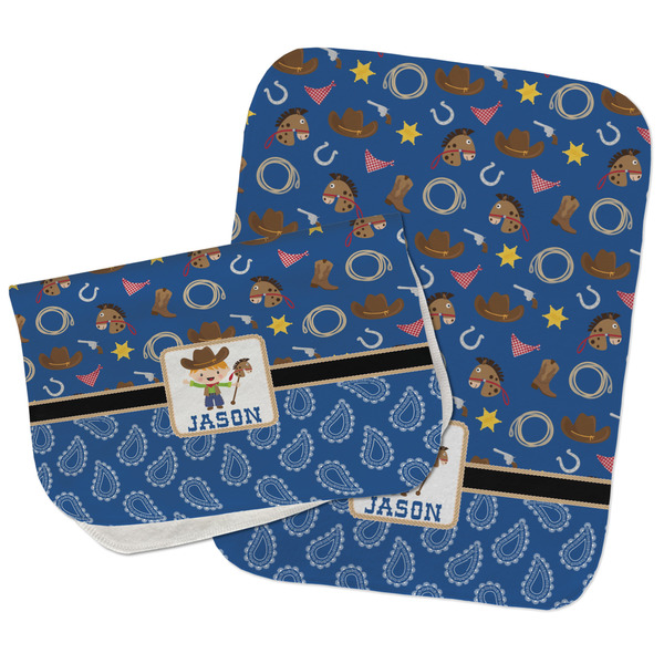 Custom Blue Western Burp Cloths - Fleece - Set of 2 w/ Name or Text