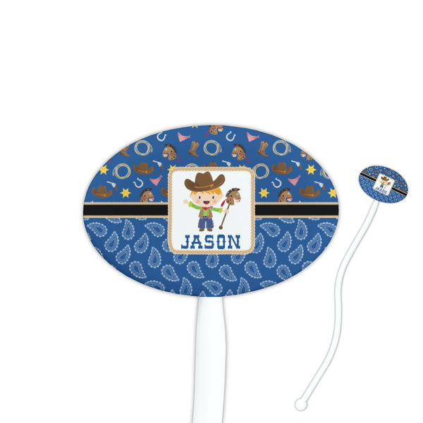 Custom Blue Western Oval Plastic Stir Sticks (Personalized)