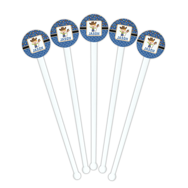 Blue Western White Plastic 7" Stir Stick - Round - Fan View