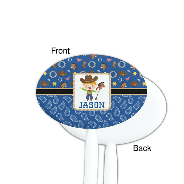 Blue Western White Plastic 7" Stir Stick - Single Sided - Oval - Front & Back