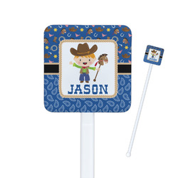 Blue Western Square Plastic Stir Sticks - Double Sided (Personalized)