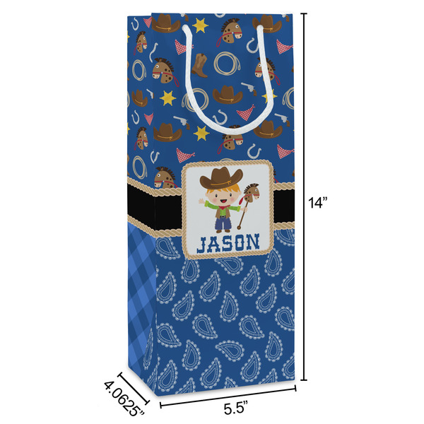 Blue Western Wine Gift Bag - Dimensions