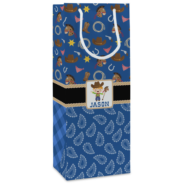 Custom Blue Western Wine Gift Bags - Gloss (Personalized)