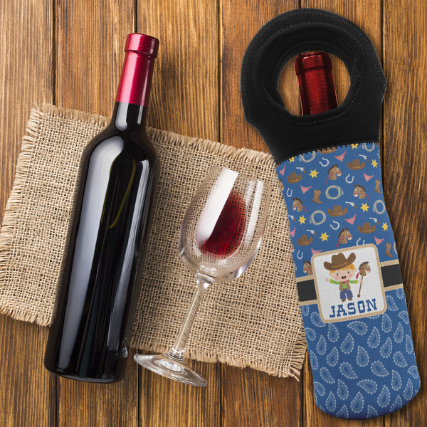 Blue Western Wine Tote Bag - FLATLAY