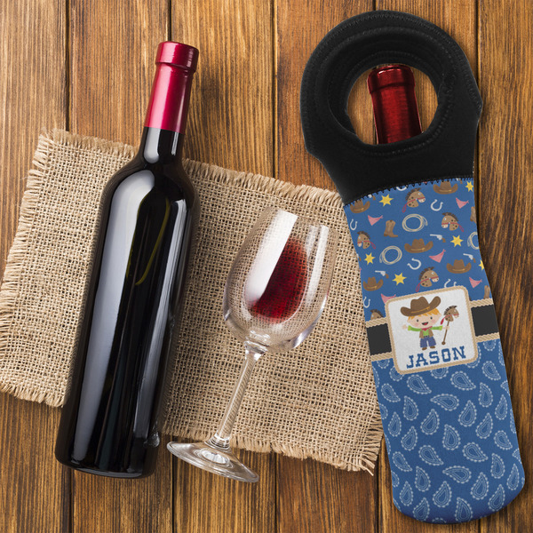 Blue Western Wine Tote Bag - FLATLAY