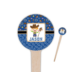 Blue Western 4" Round Wooden Food Picks - Single Sided (Personalized)