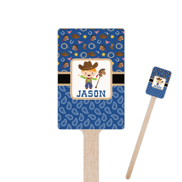 Custom Blue Western 6.25" Rectangle Wooden Stir Sticks - Single Sided (Personalized)