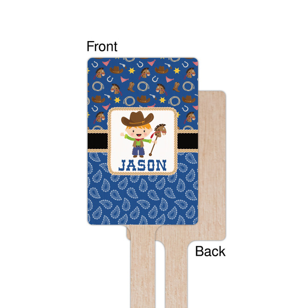 Blue Western Wooden 6.25" Stir Stick - Rectangular - Single - Front & Back