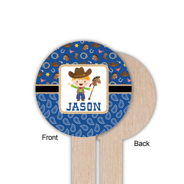 Blue Western Wooden 6" Food Pick - Round - Single Sided - Front & Back