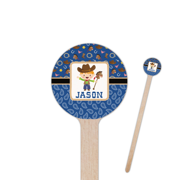 Custom Blue Western 6" Round Wooden Stir Sticks - Single Sided (Personalized)