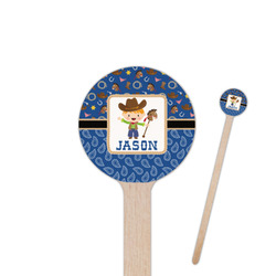 Blue Western 7.5" Round Wooden Stir Sticks - Single Sided (Personalized)
