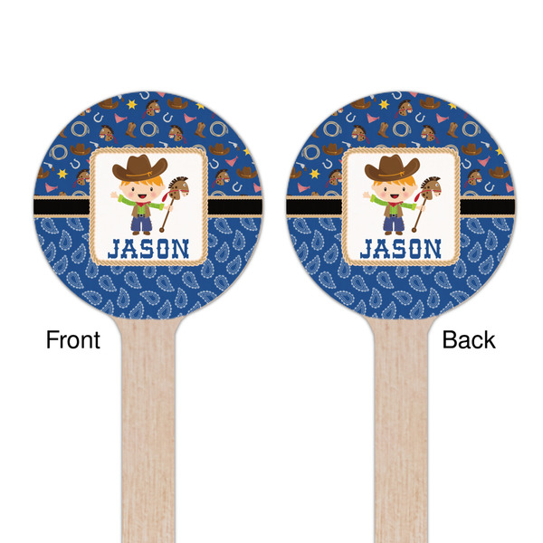 Blue Western Wooden 7.5" Stir Stick - Round - Double Sided - Front & Back