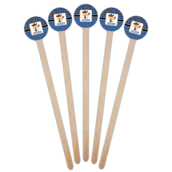 Blue Western Wooden 7.5" Stir Stick - Round - Fan View