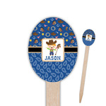 Blue Western Oval Wooden Food Picks - Single Sided (Personalized)