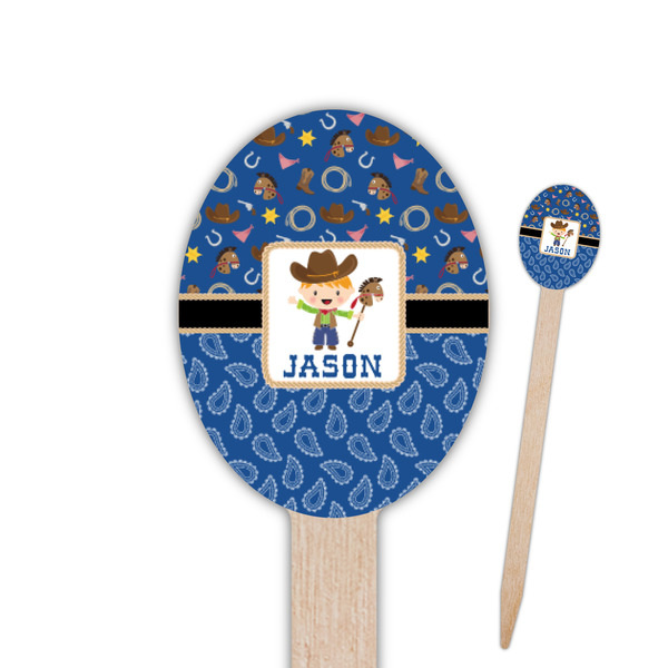 Custom Blue Western Oval Wooden Food Picks - Double Sided (Personalized)