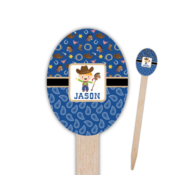 Custom Blue Western Oval Wooden Food Picks (Personalized)