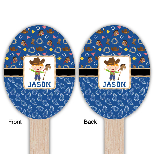 Blue Western Wooden Food Pick - Oval - Double Sided - Front & Back