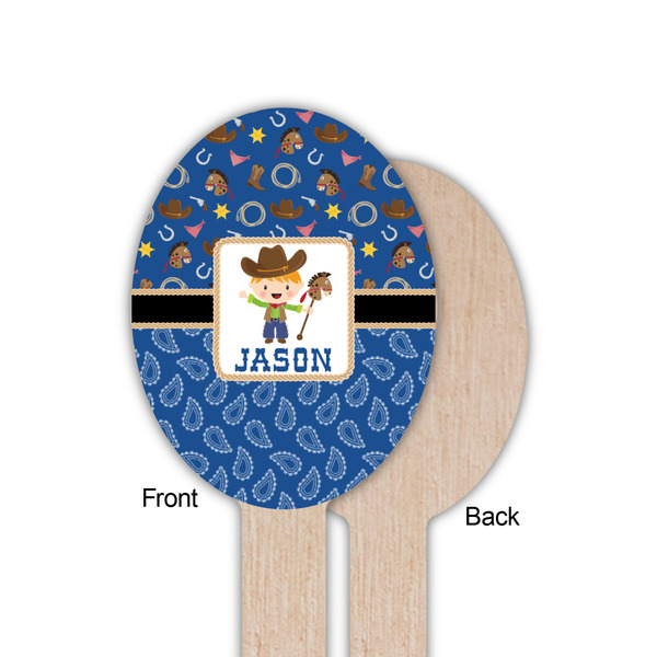 Blue Western Wooden Food Pick - Oval - Single Sided - Front & Back