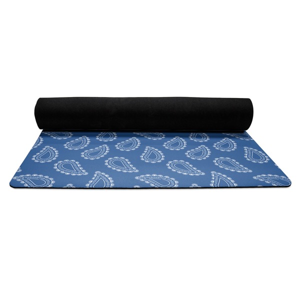 Blue Western Yoga Mat Rolled up Black Rubber Backing