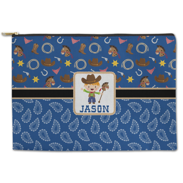 Custom Blue Western Zipper Pouch - Large - 12.5"x8.5" (Personalized)