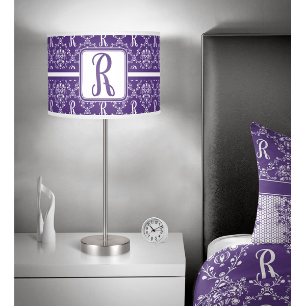 Initial Damask 13 inch drum lamp shade - in room