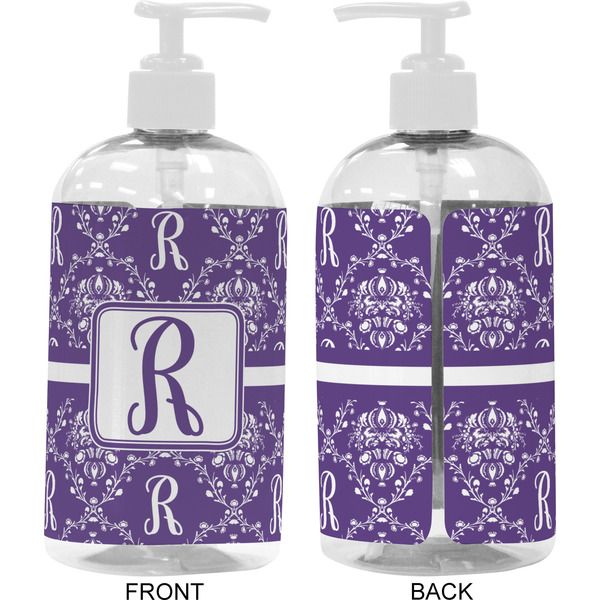 Initial Damask 16 oz Plastic Liquid Dispenser- Approval- White